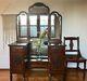 Restored Rare Antique Chinese Imported Vanity With Tri Fold Mirror & Ornate Chair