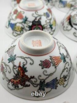Set Of 6 Vintage Jingdezhen Chinese Porcelain Bowls With Butterflies. Hand Paint