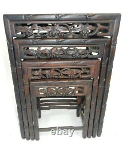 Set Of Antique Chinese Carved Rosewood Nested Tables