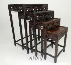 Set Of Antique Chinese Carved Rosewood Nested Tables