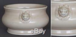 Signed Chinese Dehua Porcelain Censer circa 1640 Jade Top Zitan Cover & Stand