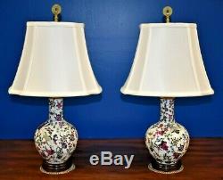 Small Pair Of 22 Chinese Porcelain Vase Lamps-asian-oriental-cloisonne Style