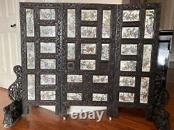Superb Antique Chinese Famille Rose Porcelain Plaques Inlaid Screen Xianfeng Era