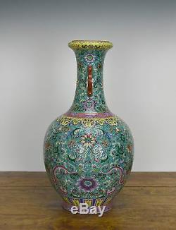Superb Chinese Enamel Floral Turquoise Ground Porcelain Vase