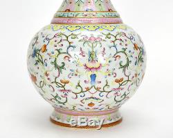 Superb Old Chinese Cream Glazed Ground Famille Rose Floral Porcelain Vase