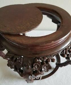 Superb Rare Chinese Antique Carved Floral Wood Stand For Fish Bowl/vase/statute