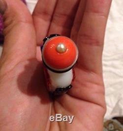 TOP Antique Chinese Peking Glass Snuff Bottle RARE Five Colors Coral Jade Pearl
