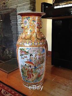 T 24 Antique Chinese Porcelain Famille ROSE MEDALLION Floor Vase Palace Vase
