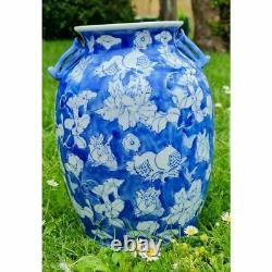 Tall Chinoiserie Vase Blue and White Chinese Porcelain Floral Home Decor Marked