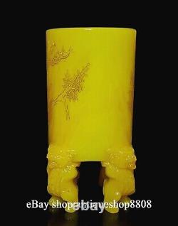 Tianhuang Shoushan Stone Jade Qilin Lion Beast Brush Pot Pencil Vase