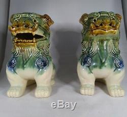 Two (2) Vintage Chinese Asian Glazed Ceramic Foo Dragon Dog Statues