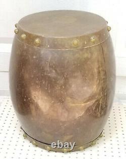VINTAGE 60's SOLID BRASS CHINESE EXPORT DRUM SIDE TABLE / STOOL