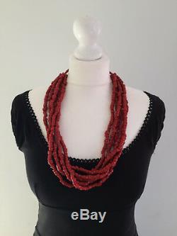 VINTAGE RED CORAL NECKLACE TRIBAL RARE OLD TRADE BEADS 272g CHINESE INTEREST