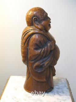 VTG Chinese Bamboo Wood Carving Statue Hotei Statue Buddha Buddhist Signed