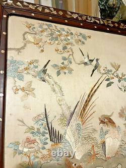Very Beautiful Antique Chinese Embroidered Silk Framed Embroidery Qing Dynasty