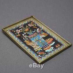 Very Fine Antique Chinese Cloisonne Enamel Plaque Tray Qing Hanging