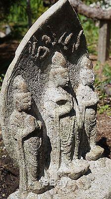 Very Fine Chinese Qing Dynasty Granite Stone 3 Buddha Figure Statue Plaque