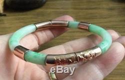 Very Rare Antique Victorian Chinese Real Apple Jade & Rose Gold Bangle