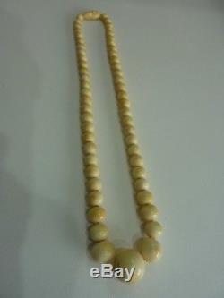 Victorian Antique Chinese Cantonese Carved Bovine Bone Round Bead Necklace