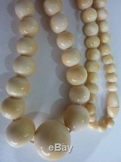 Victorian Antique Chinese Cantonese Carved Bovine Bone Round Bead Necklace