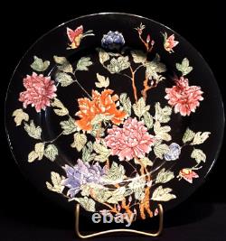 Vint/Antique Chinese Export Enameled Porcelain Plate Peonies, Marked, 10 1/2