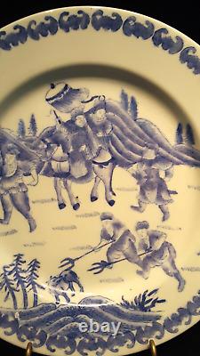 Vint/Antique Chinese Export Porcelain Plate Fox Hunt 10 1/2 Blue & White