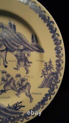 Vint/Antique Chinese Export Porcelain Plate Fox Hunt 10 1/2 Blue & White