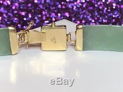 Vintage 14k Gold Genuine Green Jade Jadeite Bracelet Chinese Signed Cn Gemstone