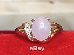 Vintage 14k Gold Lavender Jade Jadeite Diamond Ring Designer Signed Kn Chinese