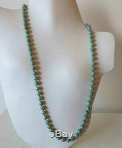 Vintage Antique Chinese Carved Jade Jadeite Beads 14kt Gold Necklace 24