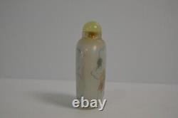 Vintage Antique Chinese Inside Reverse Hand Painted Glass Snuff Bottle Top Stick
