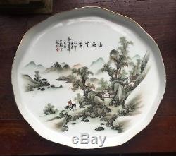Vintage Antique Chinese Qianjiang Porcelain Tray Artist Signed 20th