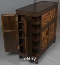 Vintage Antique Style Chinoiserie Bar Cabinet Liquor Drinks Cocktail Cupboard