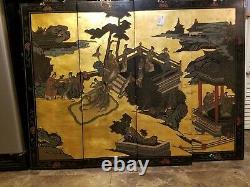 Vintage Asian Chinese Coromandel Screen Wall 4 Panel