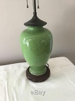Vintage Asian Oriental Chinese Crackled Glazed Jade Green Vase Porcelain Lamp