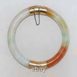 Vintage Chinese 14K Gold, Orange & White JADEITE Jade Bangle Bracelet (59.8g)