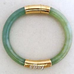 Vintage Chinese 14K Yellow Gold Green JADEITE Jade Bangle Bracelet (29.2 grams)
