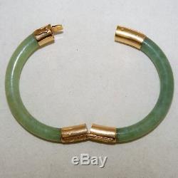 Vintage Chinese 14K Yellow Gold Green JADEITE Jade Bangle Bracelet (29.2 grams)