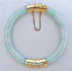 Vintage Chinese 14K Yellow Gold Green JADEITE Jade Bangle Bracelet (35.5 grams)