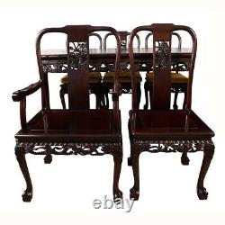 Vintage Chinese Carved Rosewood Dragon Dining Table with 8 Chairs set