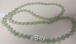Vintage Chinese Delicate Ice Glossy White-Green Jade 14k Gold Necklace Beautiful
