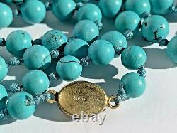 Vintage Chinese Export Turquoise Beads Necklace w Filigree Sterling Silver Clasp