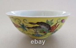 Vintage Chinese Famille Jaune & Famille Noire Bowls Mille Fiori Butterflies Mark