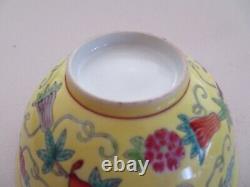 Vintage Chinese Famille Jaune & Famille Noire Bowls Mille Fiori Butterflies Mark