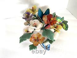 Vintage Chinese Jade Quartz Agate Floral Arrangement Cloisonne Butterflies
