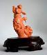 Vintage Chinese Lion Orange Hand Carved Coral Happy Boy Figure Snuff Bottle