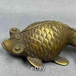 Vintage Chinese Pure Copper Brass Handmade Exquisite Goldfish Statue 91261