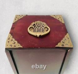 Vintage Chinese Rosewood Jewelry Box with Brass Accents and Inlaid Jade Decor