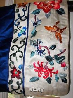 Vintage Chinese Silk Embroidered Lined Robe Coat Kimono Jacket