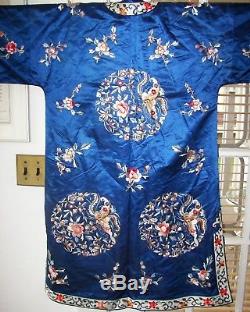 Vintage Chinese Silk Embroidered Lined Robe Coat Kimono Jacket